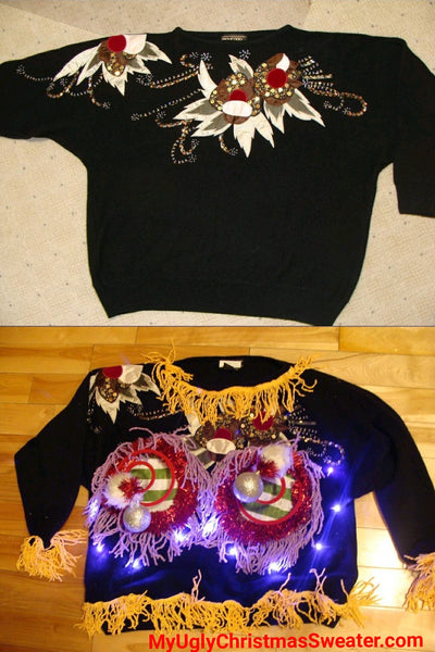 DIY Christmas Sweater with Lights- Before and After