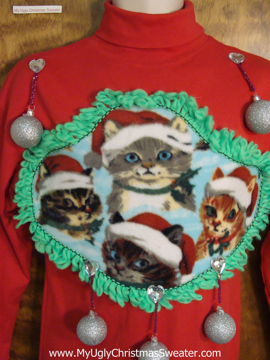 Funny Cat Themed Ugly Christmas Sweater Party Dress Size M My