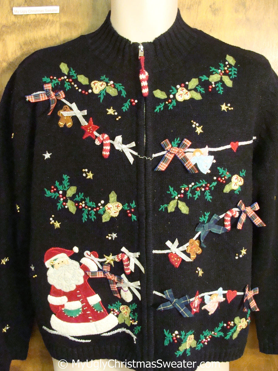 Christmas Sweater with a Clothesline of Festive Garland and Santa – My ...